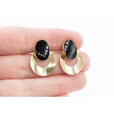 Earrings Stud 13x9.5mm Oval Onyx .9x.7" 14ky 224114154