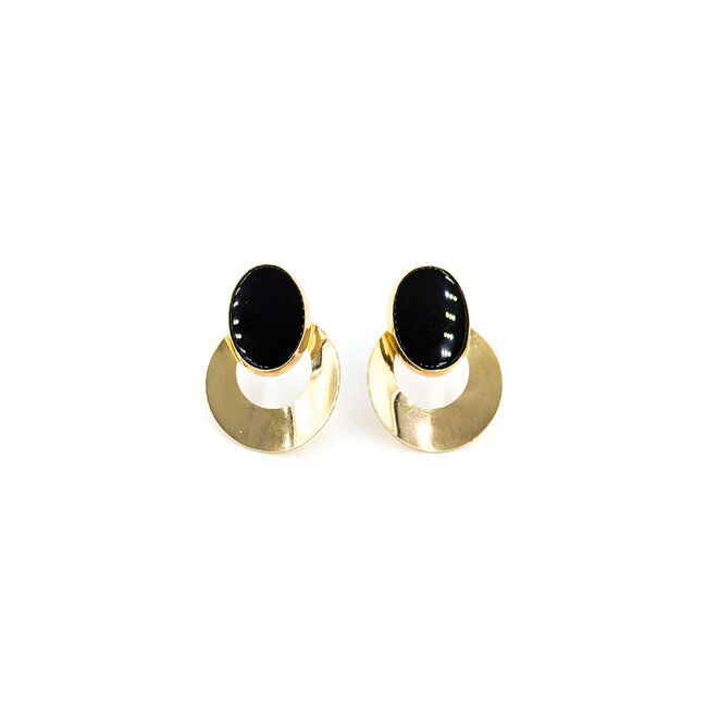 Earrings Stud 13x9.5mm Oval Onyx .9x.7" 14ky 224114154