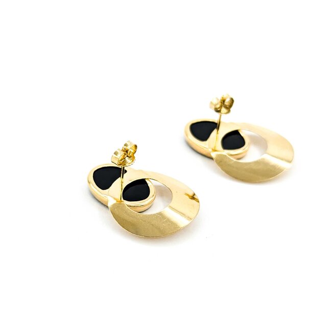 Earrings Stud 13x9.5mm Oval Onyx .9x.7" 14ky 224114154