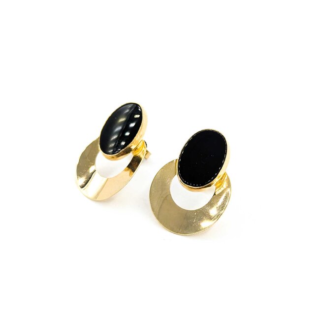 Earrings Stud 13x9.5mm Oval Onyx .9x.7" 14ky 224114154