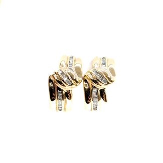 Earrings Ribbon .50ctw Baguette Diamonds Omega Back 24x12mm 14ky 224114019