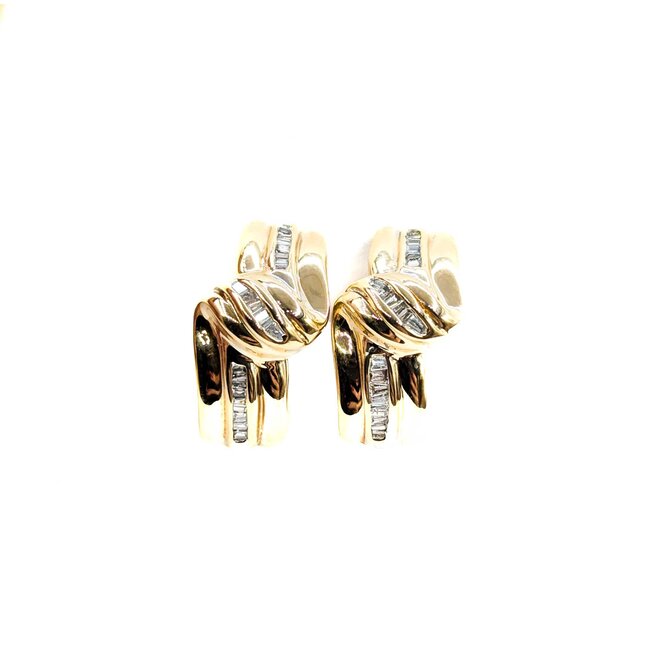 Earrings Ribbon .50ctw Baguette Diamonds Omega Back 24x12mm 14ky 224114019
