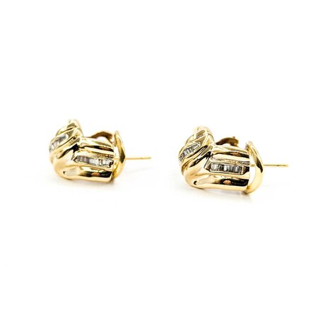 Earrings Ribbon .50ctw Baguette Diamonds Omega Back 24x12mm 14ky 224114019