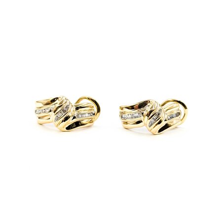 Earrings Ribbon .50ctw Baguette Diamonds Omega Back 24x12mm 14ky 224114019