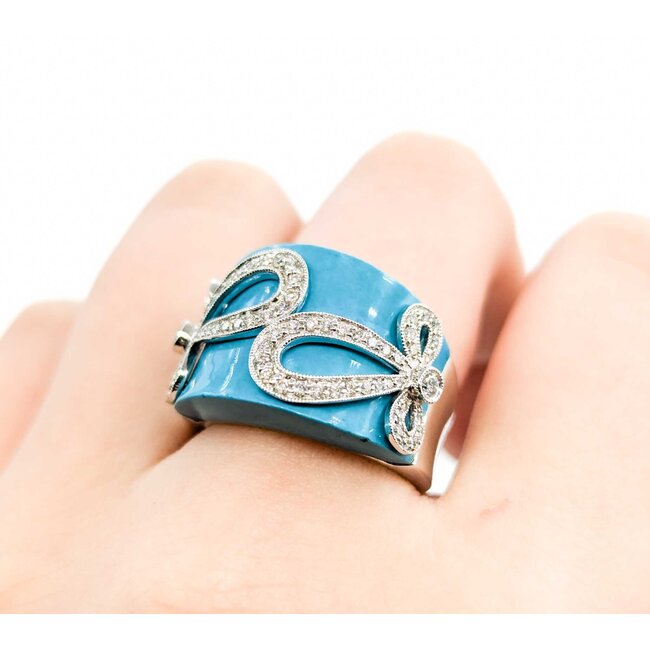 Ring .47ctw Round Diamonds Turquoise 18kw sz7 225010152