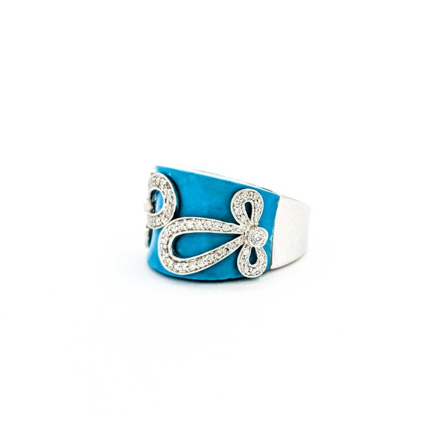 Ring .47ctw Round Diamonds Turquoise 18kw sz7 225010152