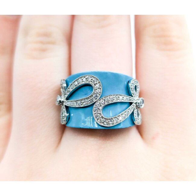 Ring .47ctw Round Diamonds Turquoise 18kw sz7 225010152