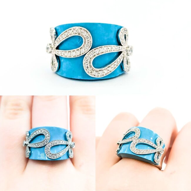 Ring .47ctw Round Diamonds Turquoise 18kw sz7 225010152