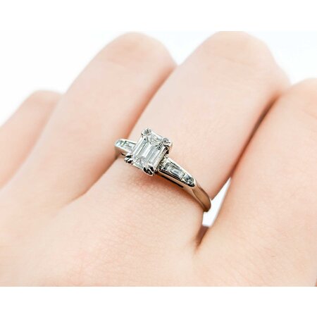 Ring Engagement .70ctw Emerald/Round/Baguette Diamond 14kw sz7 225010300
