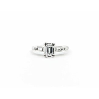 Ring Engagement .70ctw Emerald/Round/Baguette Diamond 14kw sz7 225010300