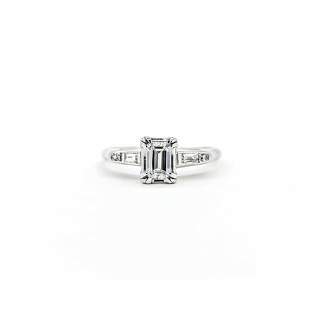 Ring Engagement .70ctw Emerald/Round/Baguette Diamond 14kw sz7 225010300