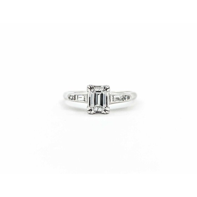 Ring Engagement .70ctw Emerald/Round/Baguette Diamond 14kw sz7 225010300