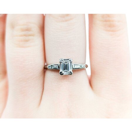 Ring Engagement .70ctw Emerald/Round/Baguette Diamond 14kw sz7 225010300