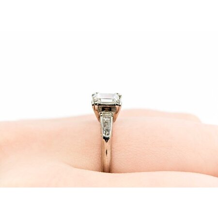 Ring Engagement .70ctw Emerald/Round/Baguette Diamond 14kw sz7 225010300