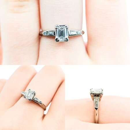 Ring Engagement .70ctw Emerald/Round/Baguette Diamond 14kw sz7 225010300