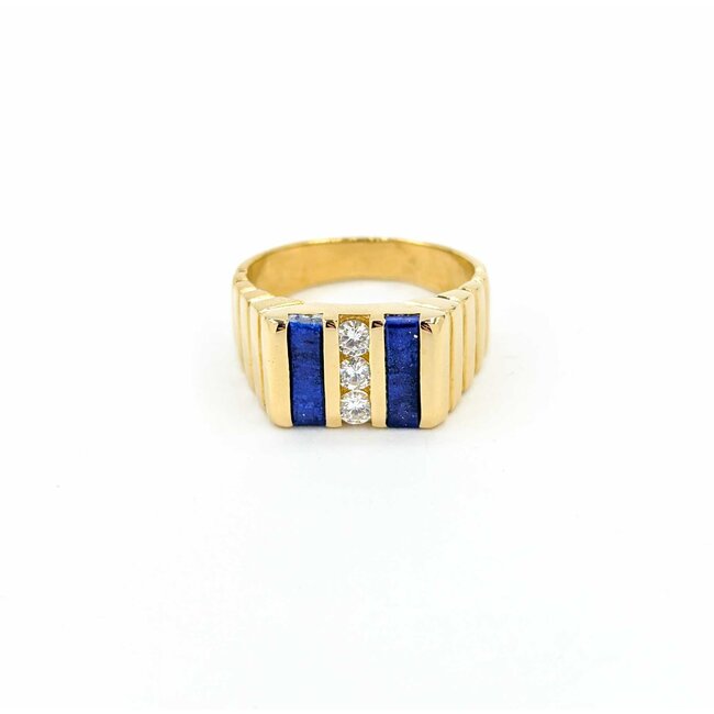 Ring .27ctw Round Diamonds 9.9x2.6mm Blue Lapis 14ky sz10 124110167