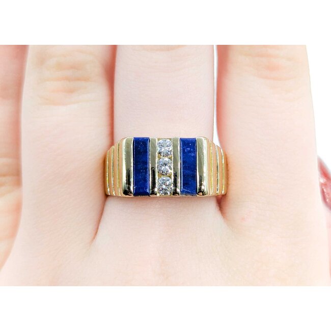 Ring .27ctw Round Diamonds 9.9x2.6mm Blue Lapis 14ky sz10 124110167