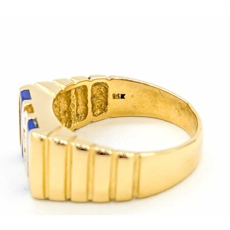 Ring .27ctw Round Diamonds 9.9x2.6mm Blue Lapis 14ky sz10 124110167