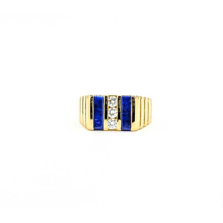 Ring .27ctw Round Diamonds 9.9x2.6mm Blue Lapis 14ky sz10 124110167