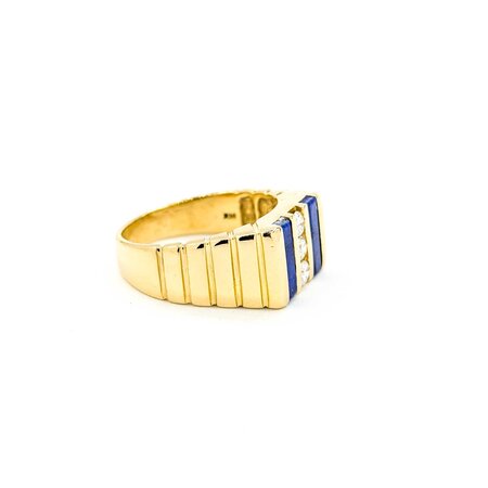 Ring .27ctw Round Diamonds 9.9x2.6mm Blue Lapis 14ky sz10 124110167