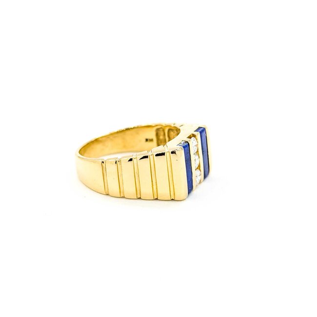 Ring .27ctw Round Diamonds 9.9x2.6mm Blue Lapis 14ky sz10 124110167