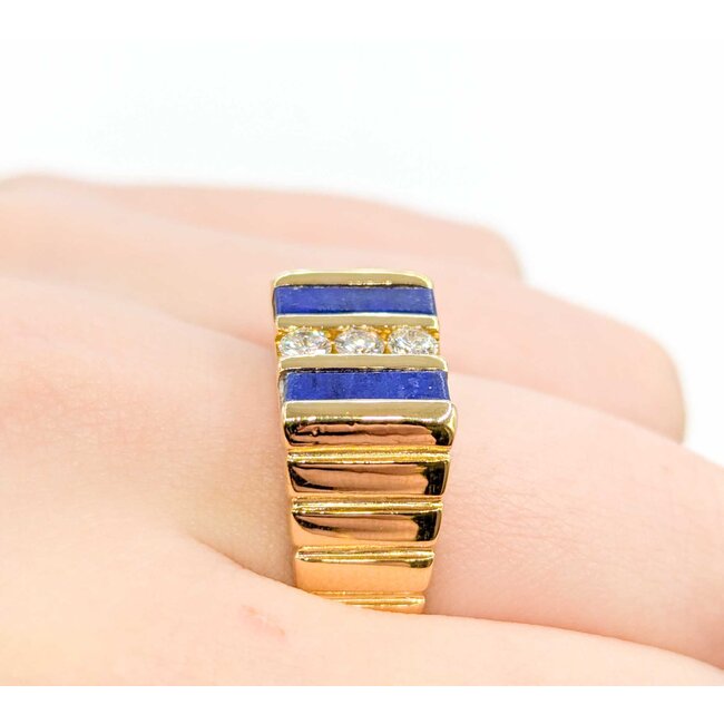 Ring .27ctw Round Diamonds 9.9x2.6mm Blue Lapis 14ky sz10 124110167