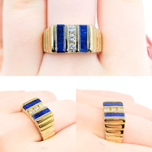 Ring .27ctw Round Diamonds 9.9x2.6mm Blue Lapis 14ky sz10 124110167