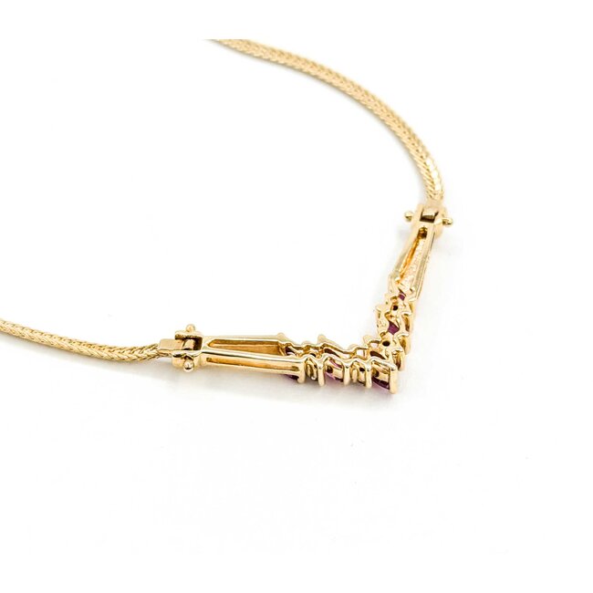 Necklace .04ctw Round Diamonds "V" Style .60ctw Ruby 14ky 16" mm 225012251