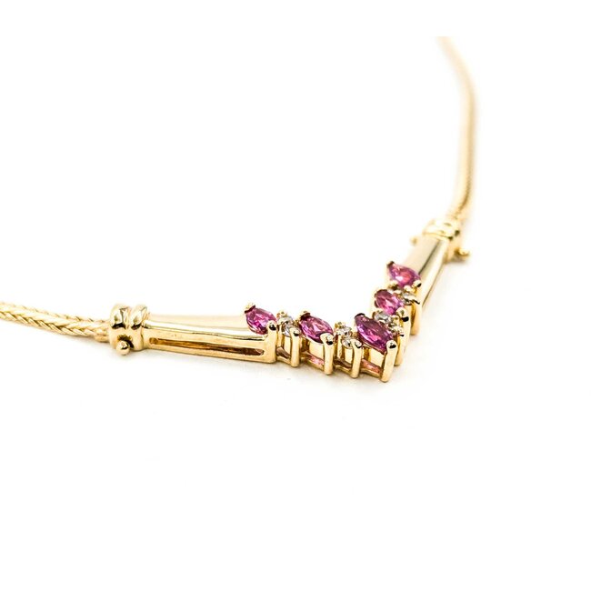 Necklace .04ctw Round Diamonds "V" Style .60ctw Ruby 14ky 16" mm 225012251