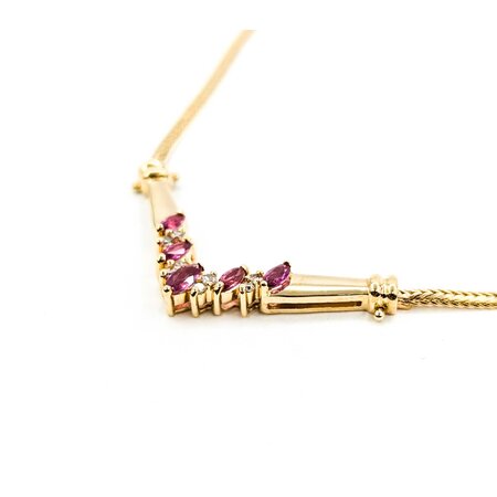 Necklace .04ctw Round Diamonds "V" Style .60ctw Ruby 14ky 16" mm 225012251