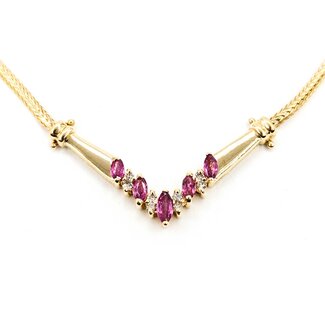 Necklace .04ctw Round Diamonds "V" Style .60ctw Ruby 14ky 16" mm 225012251