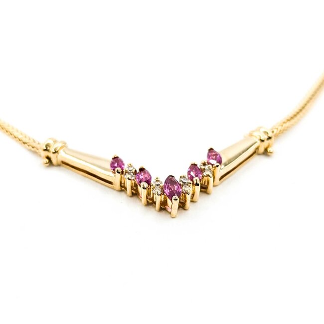 Necklace .04ctw Round Diamonds "V" Style .60ctw Ruby 14ky 16" mm 225012251