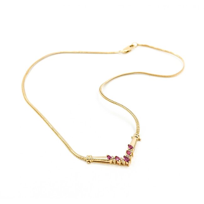 Necklace .04ctw Round Diamonds "V" Style .60ctw Ruby 14ky 16" mm 225012251