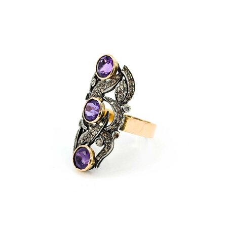 Ring Georgian/Victorian .30ctw Single Cut Diamonds 2.25ctw Amethyst 14ky/SS sz7 225010752