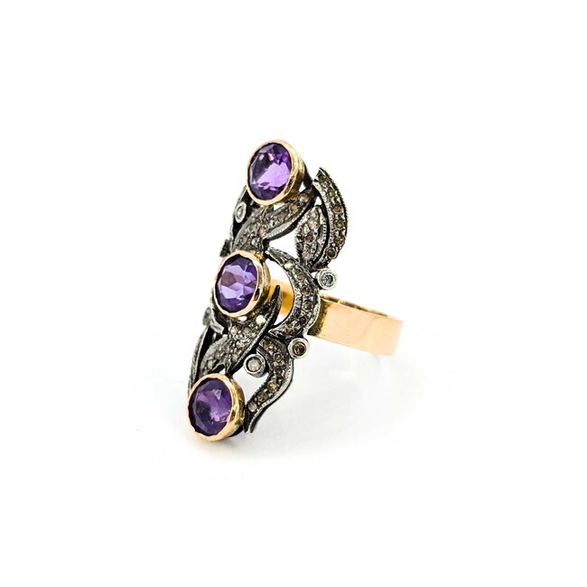 Ring .30ctw Single Cut Diamonds 2.25ctw Amethyst 14ky/SS sz7 225010752