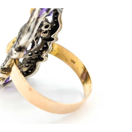 Ring Georgian/Victorian .30ctw Single Cut Diamonds 2.25ctw Amethyst 14ky/SS sz7 225010752
