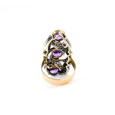 Ring Georgian/Victorian .30ctw Single Cut Diamonds 2.25ctw Amethyst 14ky/SS sz7 225010752