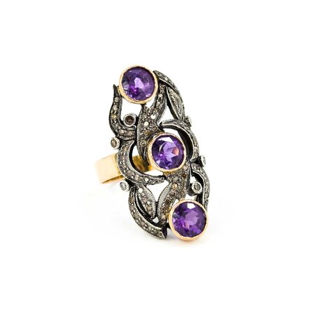 Ring Georgian/Victorian .30ctw Single Cut Diamonds 2.25ctw Amethyst 14ky/SS sz7 225010752