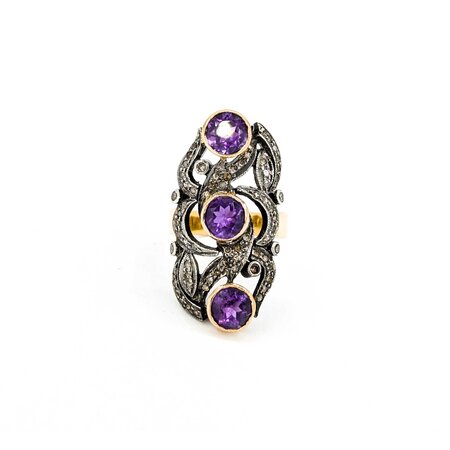 Ring Georgian/Victorian .30ctw Single Cut Diamonds 2.25ctw Amethyst 14ky/SS sz7 225010752