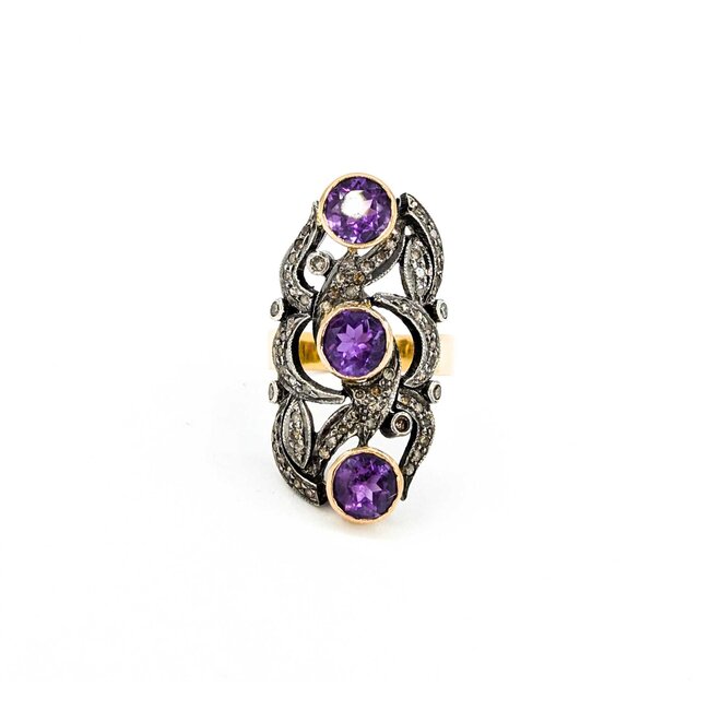 Ring .30ctw Single Cut Diamonds 2.25ctw Amethyst 14ky/SS sz7 225010752