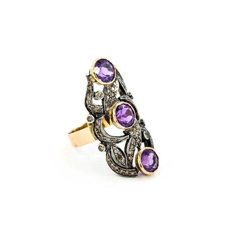 Ring Georgian/Victorian .30ctw Single Cut Diamonds 2.25ctw Amethyst 14ky/SS sz7 225010752