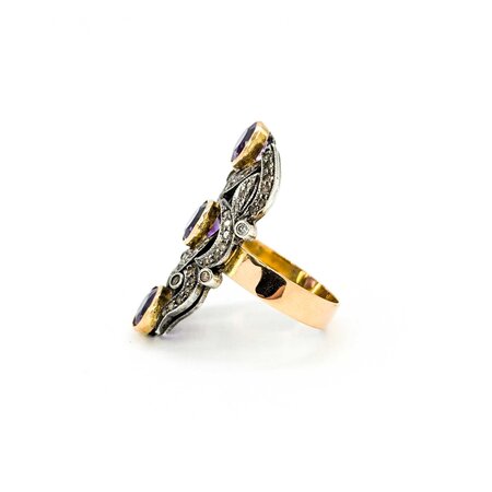 Ring Georgian/Victorian .30ctw Single Cut Diamonds 2.25ctw Amethyst 14ky/SS sz7 225010752