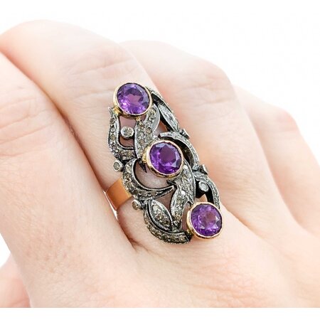 Ring Georgian/Victorian .30ctw Single Cut Diamonds 2.25ctw Amethyst 14ky/SS sz7 225010752