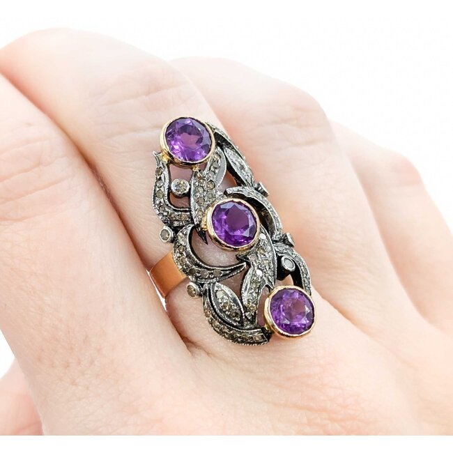 Ring .30ctw Single Cut Diamonds 2.25ctw Amethyst 14ky/SS sz7 225010752
