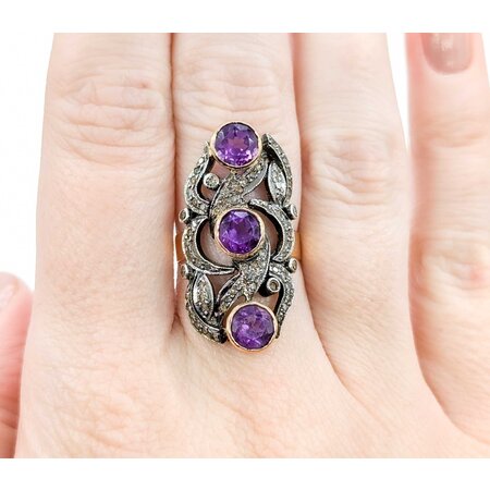 Ring Georgian/Victorian .30ctw Single Cut Diamonds 2.25ctw Amethyst 14ky/SS sz7 225010752