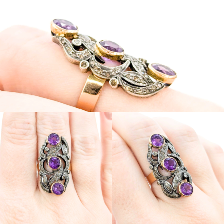 Ring Georgian/Victorian .30ctw Single Cut Diamonds 2.25ctw Amethyst 14ky/SS sz7 225010752