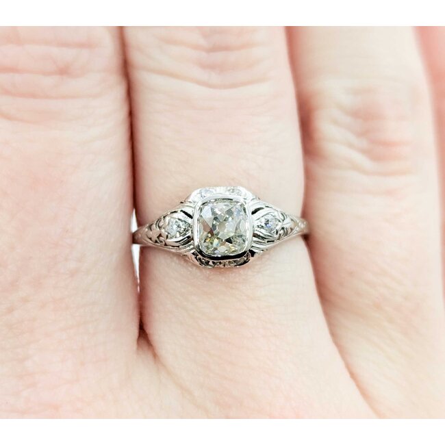 Ring Edwardian .89ct Old Mine Diamond .06ctw Diamonds Platinum sz6 225010754