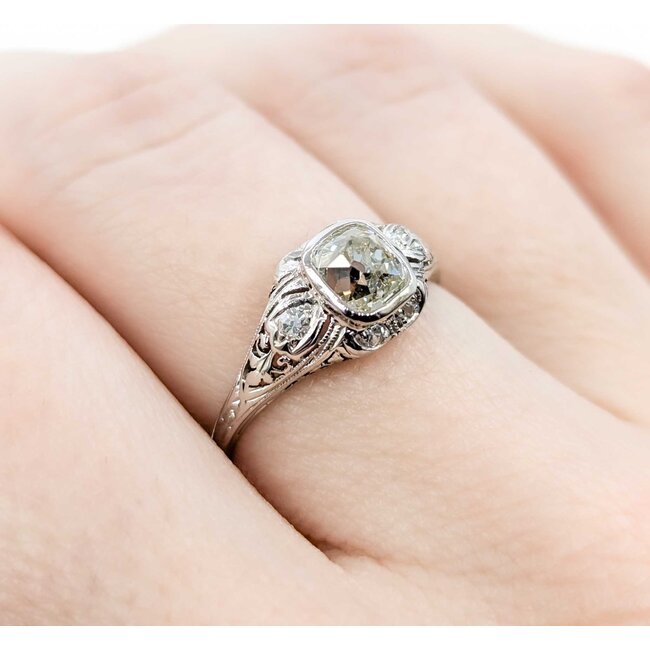 Ring Edwardian .89ct Old Mine Diamond .06ctw Diamonds Platinum sz6 225010754