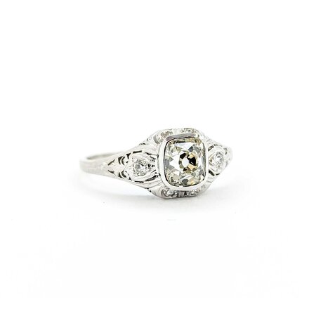 Ring Edwardian .89ct Old Mine Diamond .06ctw Diamonds Platinum sz6 225010754