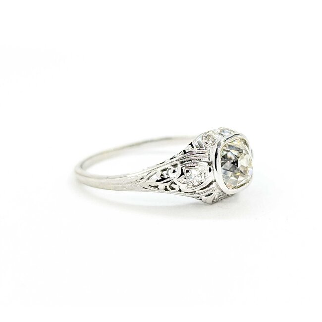 Ring Edwardian .89ct Old Mine Diamond .06ctw Diamonds Platinum sz6 225010754